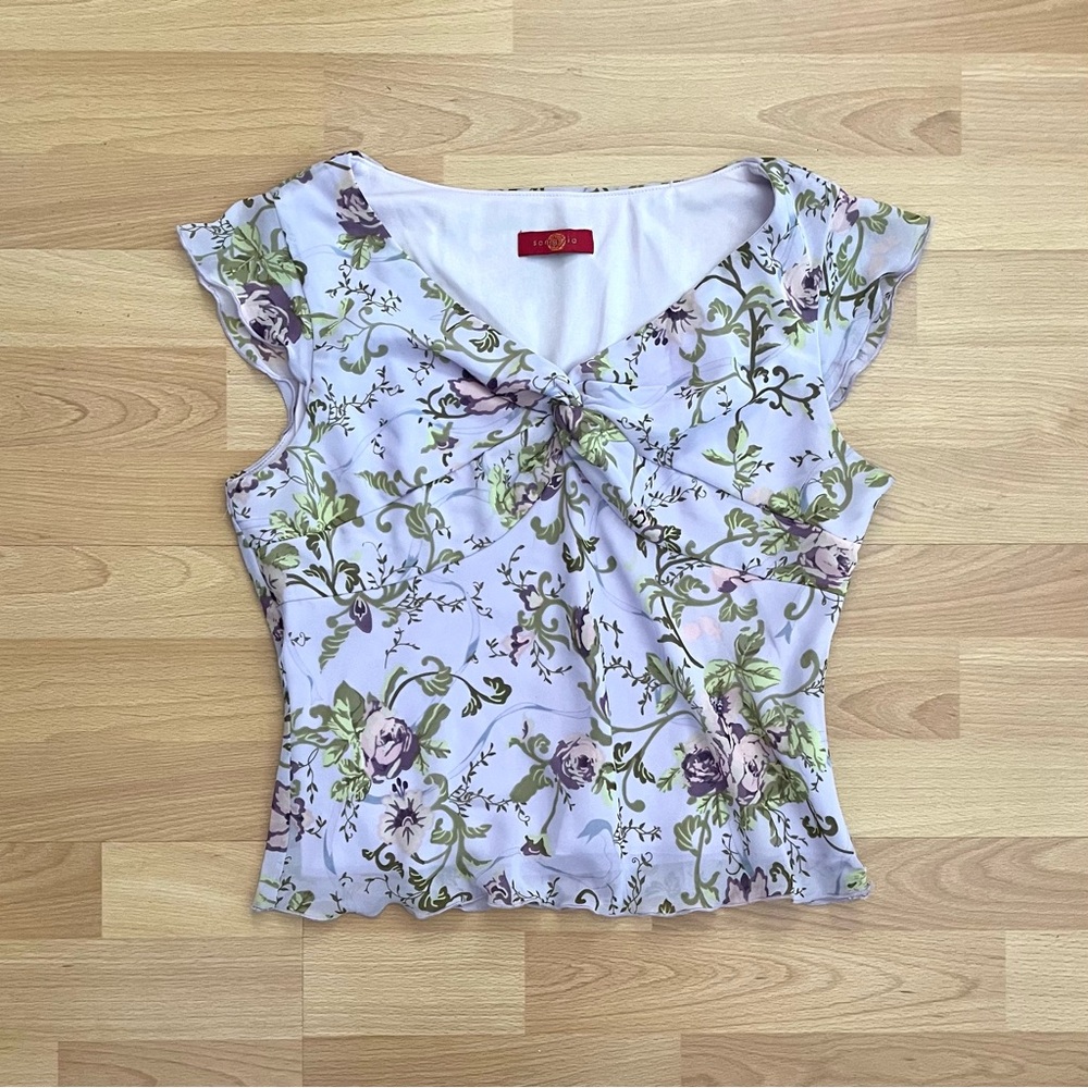 Sangria Floral Twist-Front Blouse